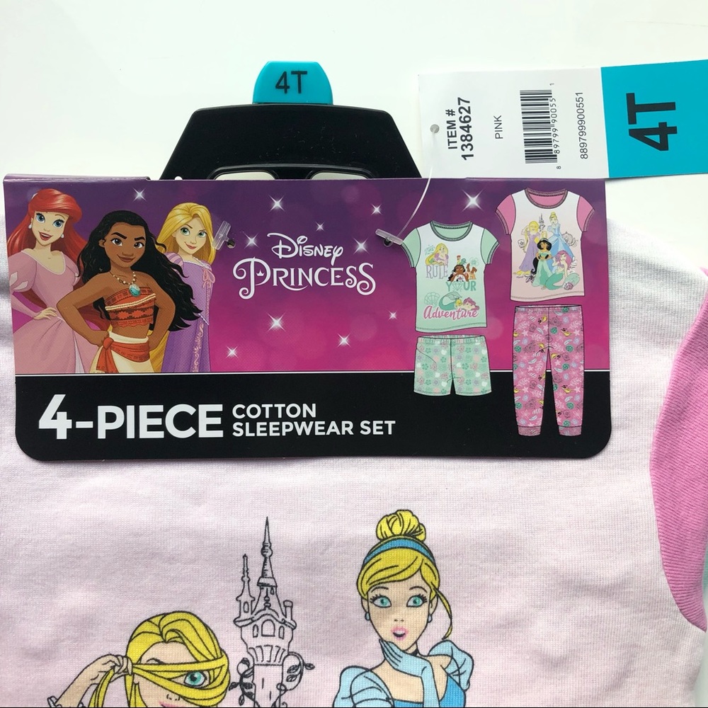 NEW Girl’s Disney Princess 4-piece Pajamas set -pink/mint - Picture 4 of 10